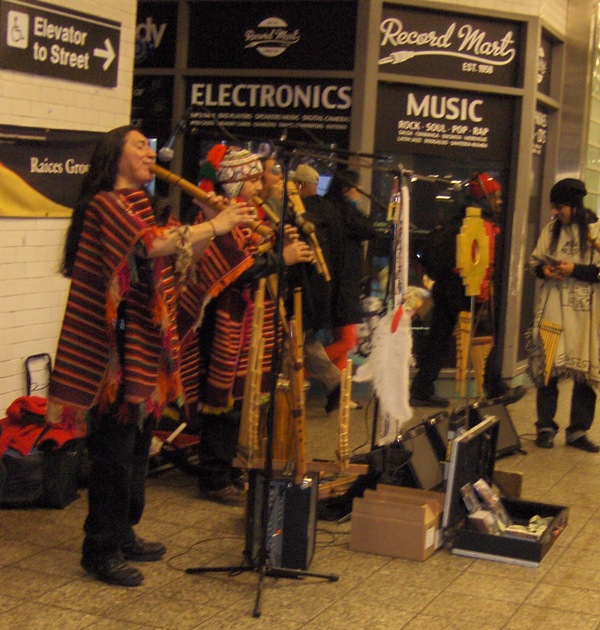 flute players in Times Square